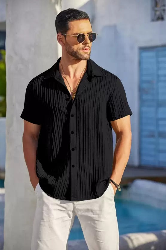 Black Sugarcane Popcorn Textured Shirt