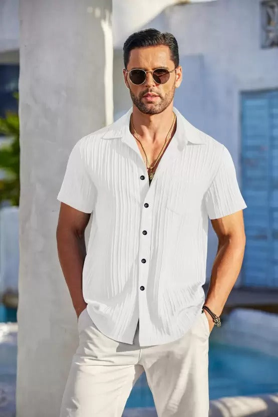 White Sugarcane Popcorn Textured Shirt