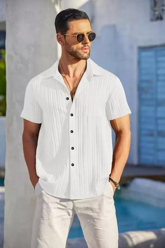 White Sugarcane Popcorn Textured Shirt