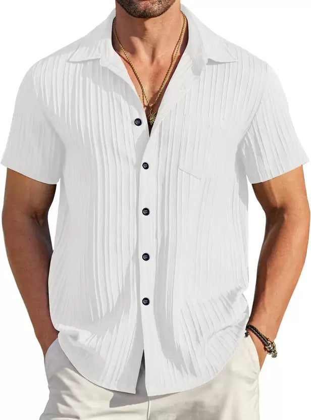 White Sugarcane Popcorn Textured Shirt