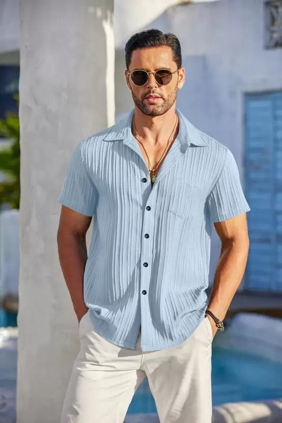 Sky Blue Sugarcane Popcorn Textured Shirt