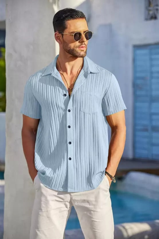 Sky Blue Sugarcane Popcorn Textured Shirt