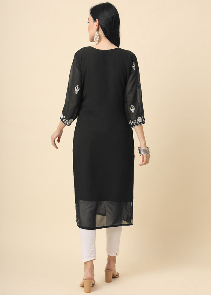 Black Georgette Embroidered Kurti With Heavy Inner