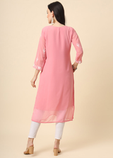 Pink Georgette Embroidered Kurti With Heavy Inner