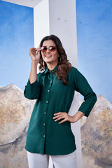 Green Long Plain Shirt