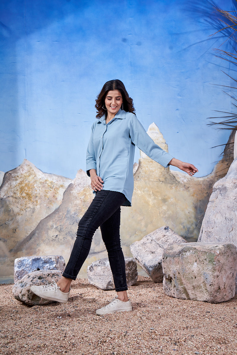 Sky Blue Long Plain Shirt