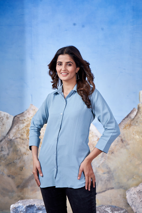 Sky Blue Long Plain Shirt