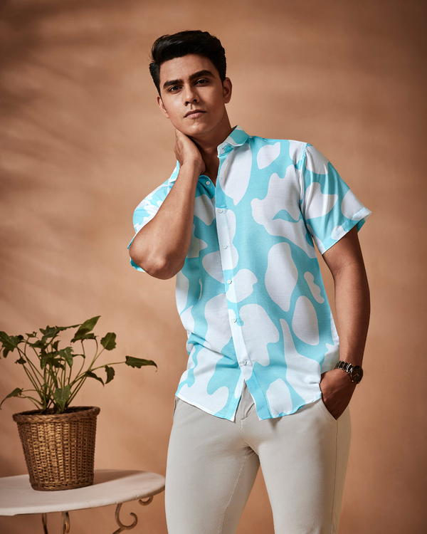 Sky Blue Abstract Printed Shirt