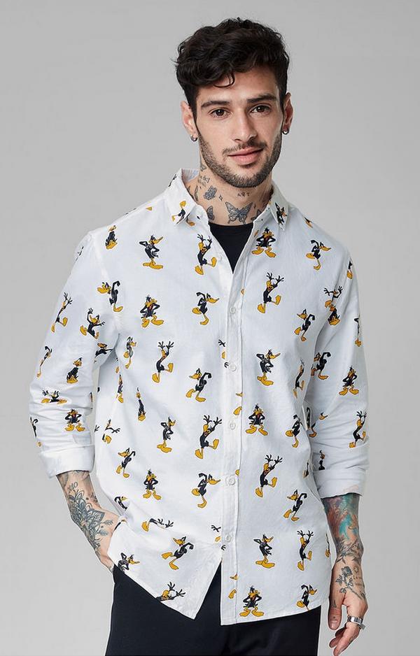 Duck White Printed Casual Shirt