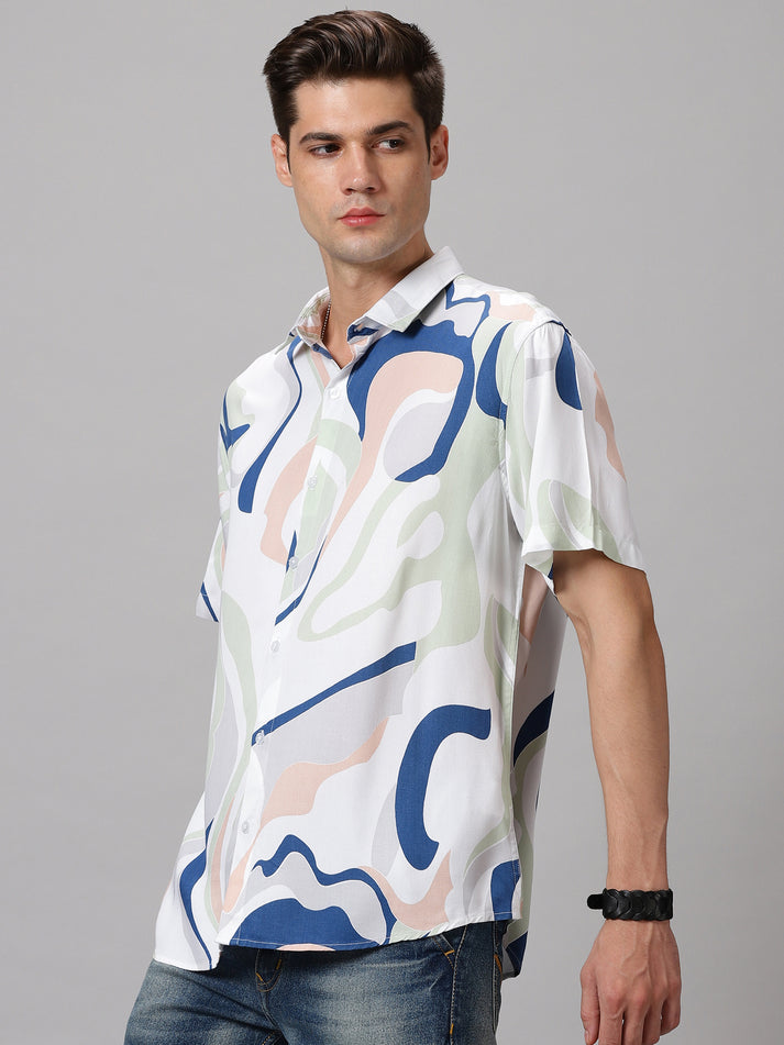 Abstract Print White Shirt