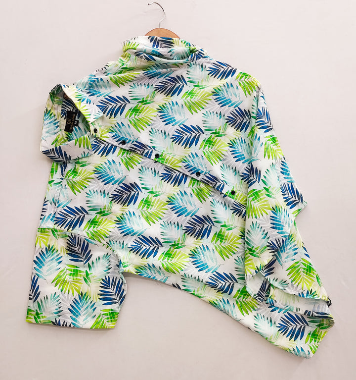 White Palm Leaf Print Shirt