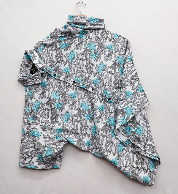 Sky Blue Grey Flowers Printed Shirt