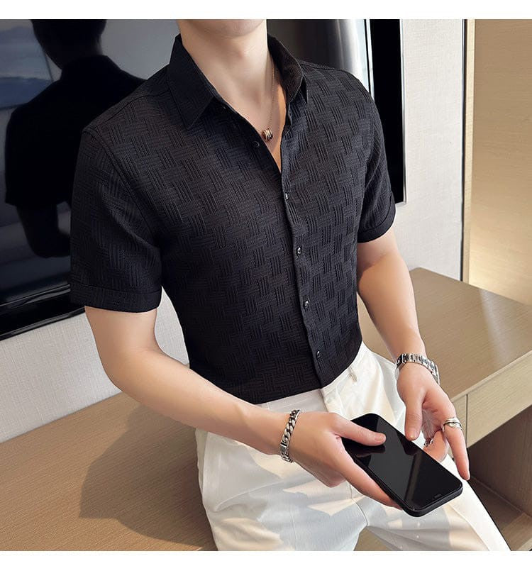 Black Popcorn Textured Shirt