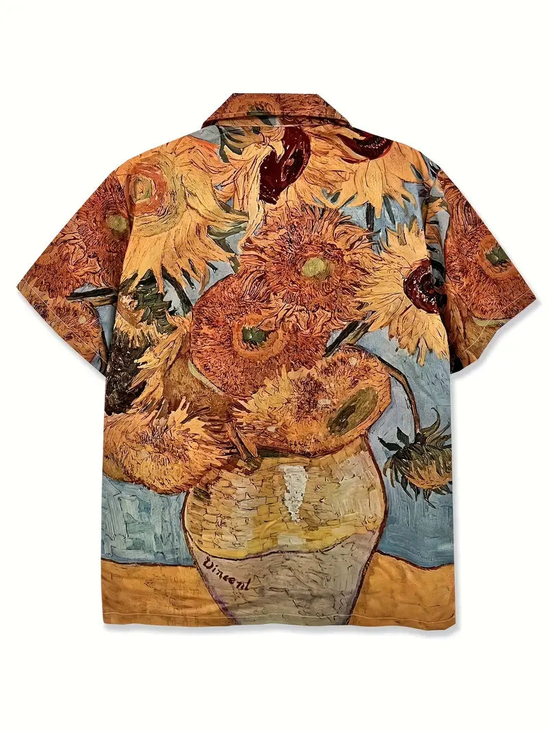 Men'S Casual Sunflower Flower Stretch Printed Shirt