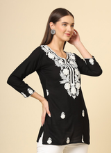 Black Cotton Short Embroidered Kurti