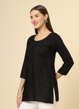 Black Cotton Chicken Kari Work Kurti