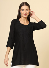 Black Cotton Chicken Kari Work Kurti