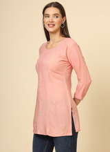 Peach Cotton Chicken Kari Work Kurti