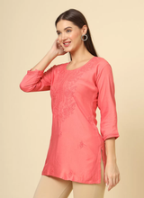 Rust Cotton Chicken Kari Work Kurti