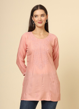 Peach Cotton Chicken Kari Work Kurti