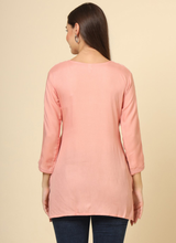 Peach Cotton Chicken Kari Work Kurti