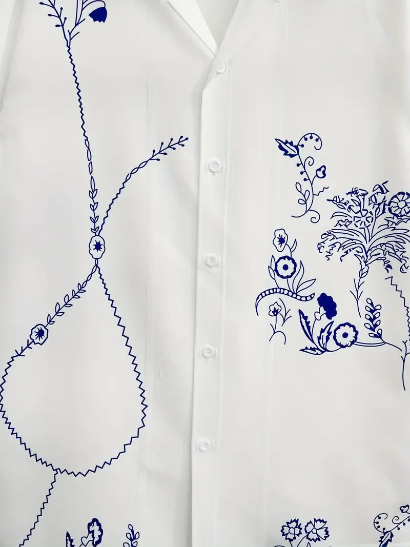 Men's Casual Attire Floral Print Short Sleeve Shirt
