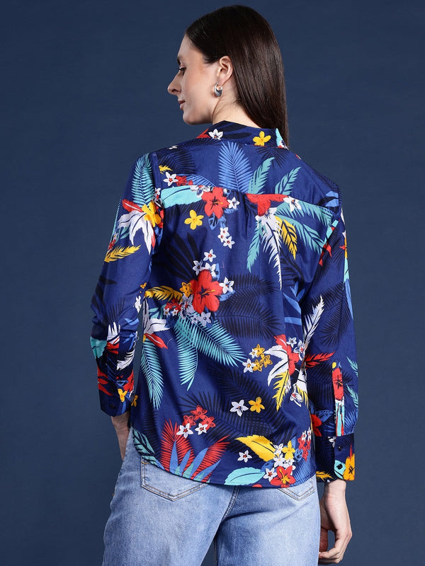 Navy Blue Floral Printed Casual Shirt