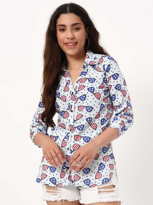 White USA-Themed Sunglasses Print Casual Shirt