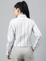 White & Grey Vertical Striped Long Sleeve Shirt
