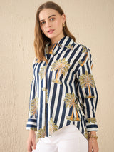 Striped Palm Tree Printed Shirt