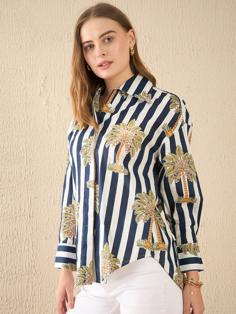 Striped Palm Tree Printed Shirt