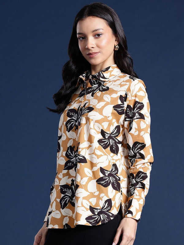 Mustard & Black Floral Printed Shirt