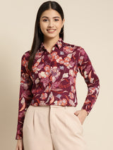 Maroon & Multicolor Floral Printed Long Sleeve Shirt