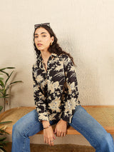 Black & Beige Tropical Print Shirt