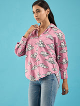Pink Cloud-Print Button-Down Shirt