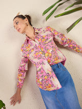 Pink Tropical Bloom Print Shirt