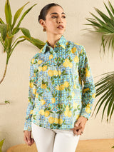 Mediterranean Lemon Print Cotton Shirt