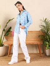 Blue Striped Heart-Print Shirt