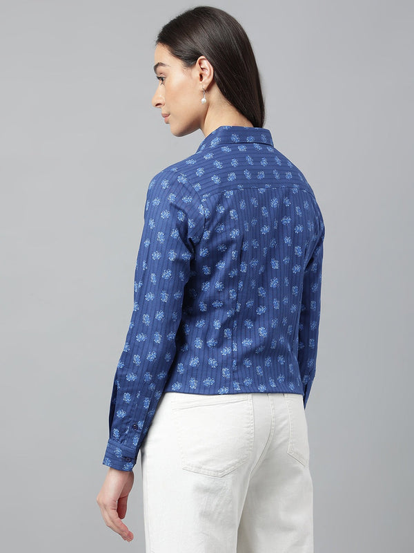 Navy Blue Floral Print Shirt