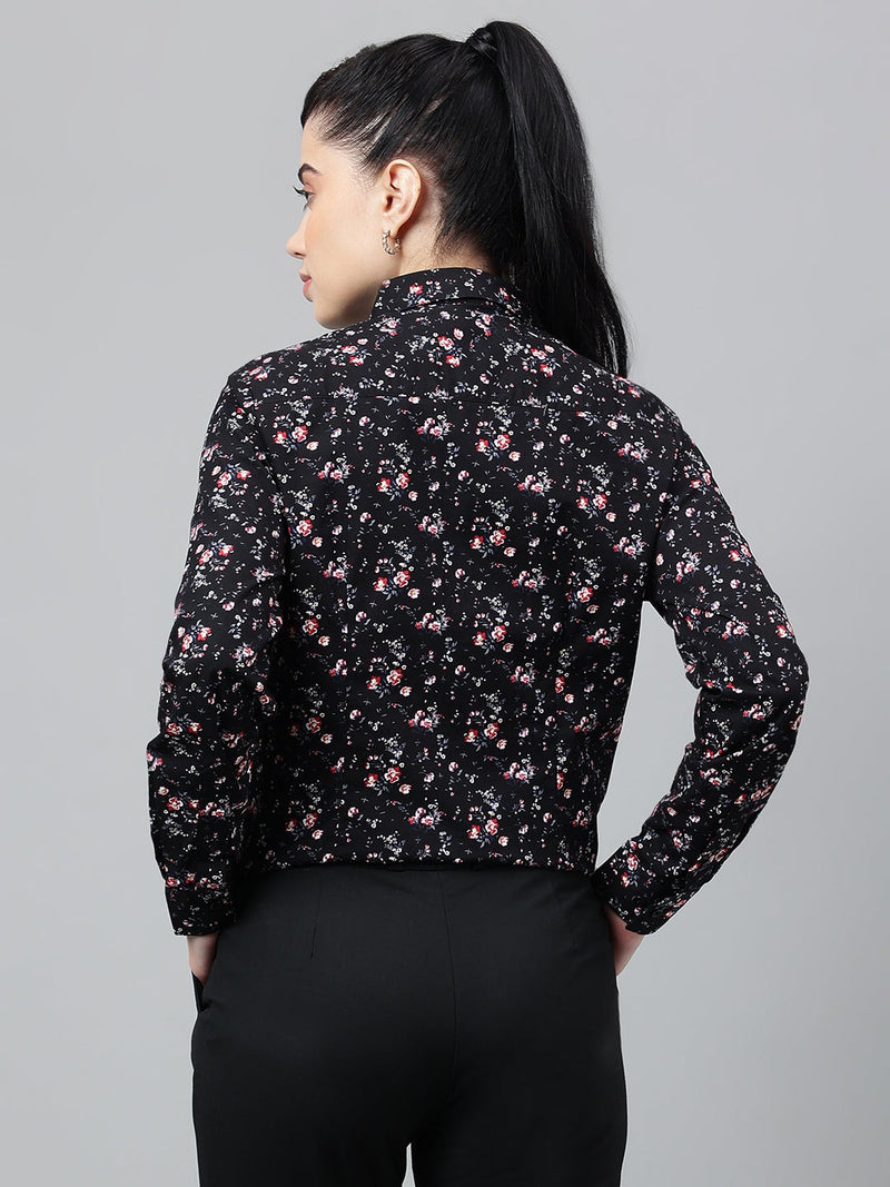 Black Floral Print Long Sleeve Shirt