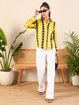 Bold Yellow & Black Geometric Print Button-Up Shirt