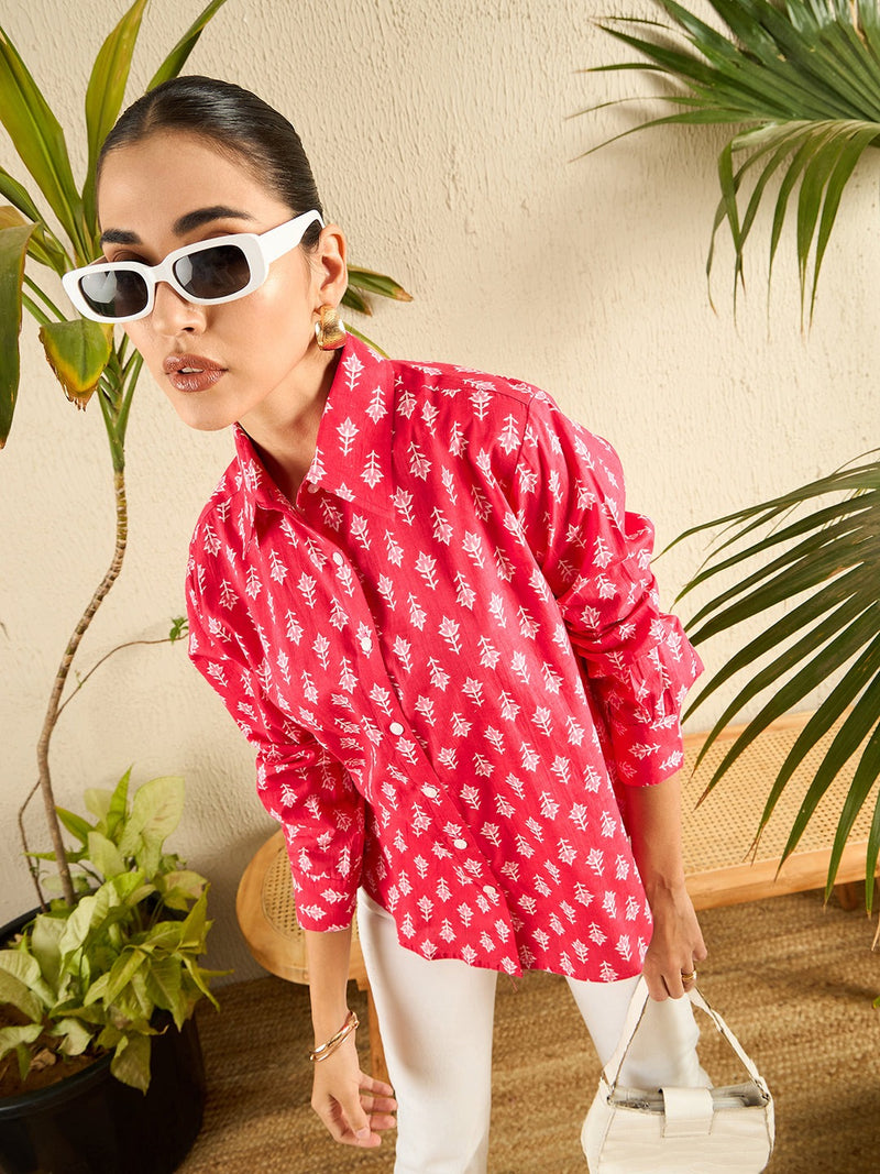 Handblock Print Red Cotton Shirt