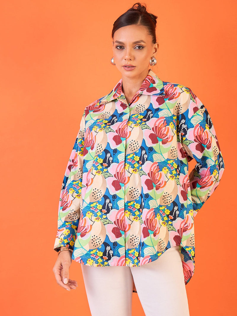 Multicolor Tropical Floral Button-Down Shirt