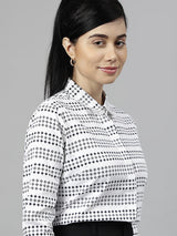White & Black Geometric Striped Formal Shirt