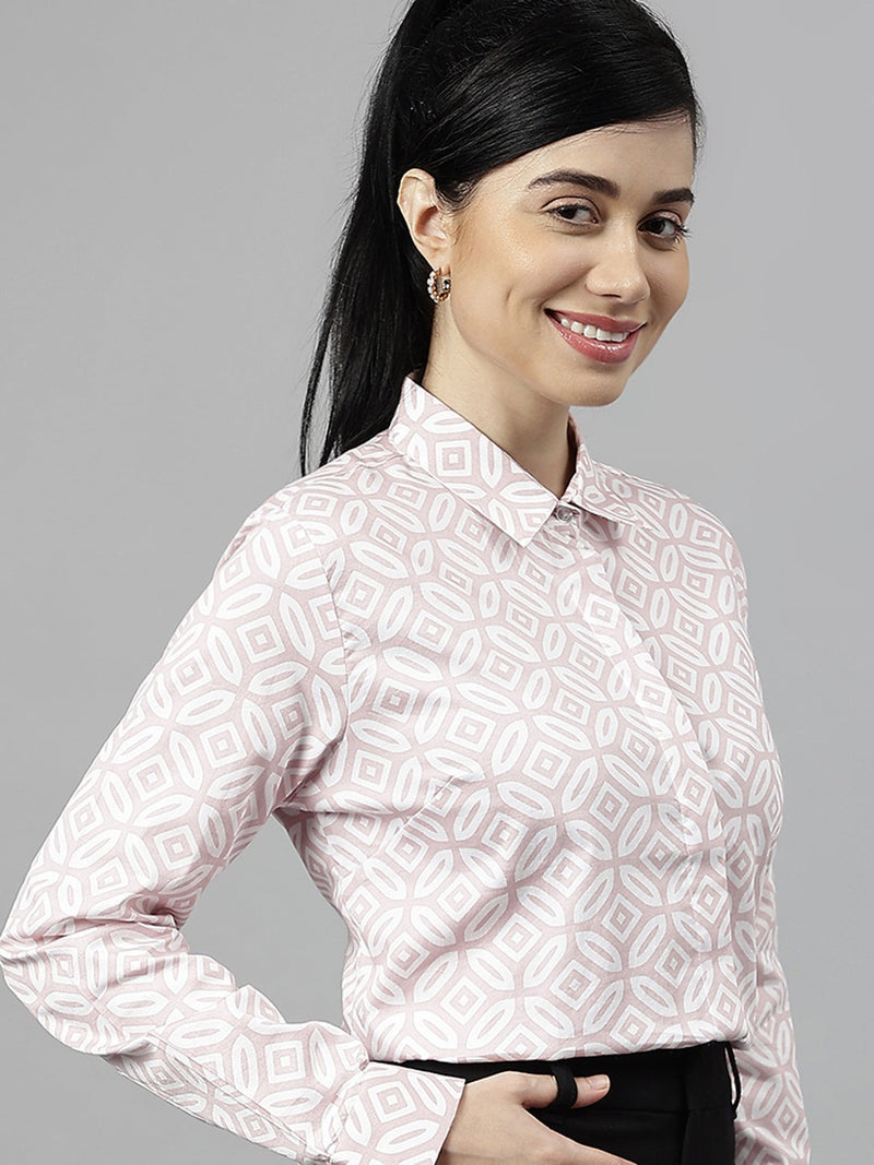 Pink & White Geometric Print Formal Shirt