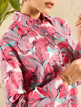 Tropical Print Pink Cotton Shirt