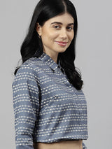 Blue & White Geometric Striped Formal Shirt