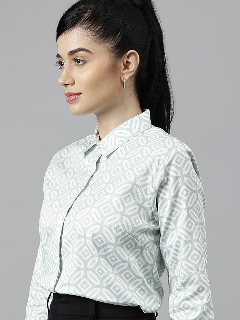 Mint Green Geometric Printed Long Sleeve Shirt
