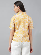 Sunny Yellow Tropical Print Half Sleeve Button-Up Shirt