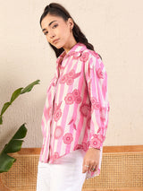 Pink Floral Striped Button-Down Shirt